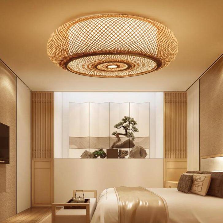 Plafonnier en rotin LED rond style Woven