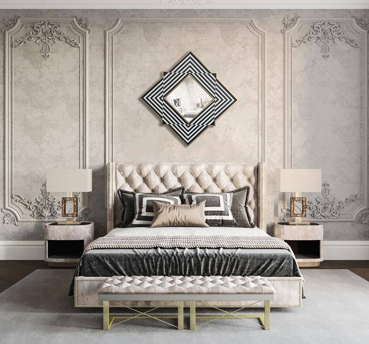 Miroir mural en losange et bandes noires et blanches en bois Frame - vue 7 sur 9