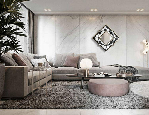 Miroir mural en losange et bandes noires et blanches en bois Frame