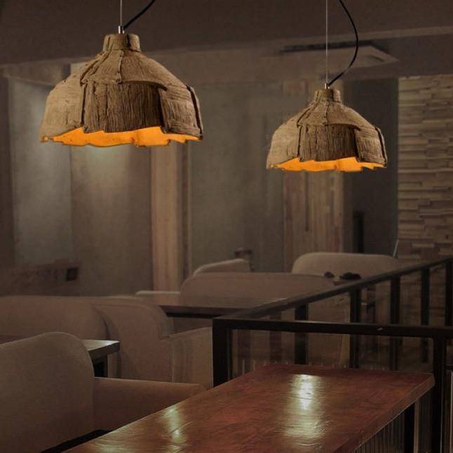 Suspension retro LED avec abat-jour imitation écorce