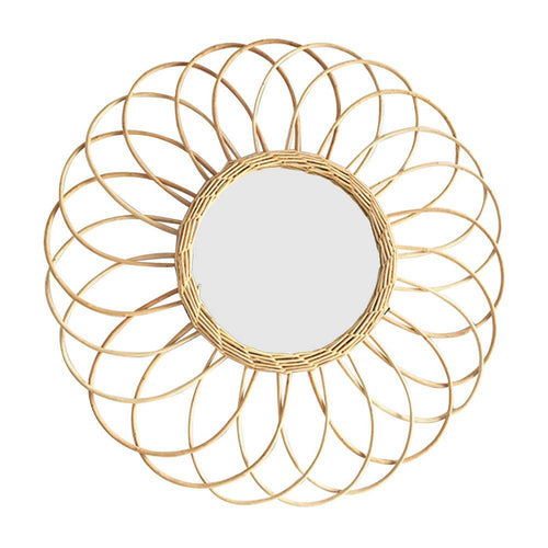 Miroir mural rond en rotin en forme de rosace Macrame
