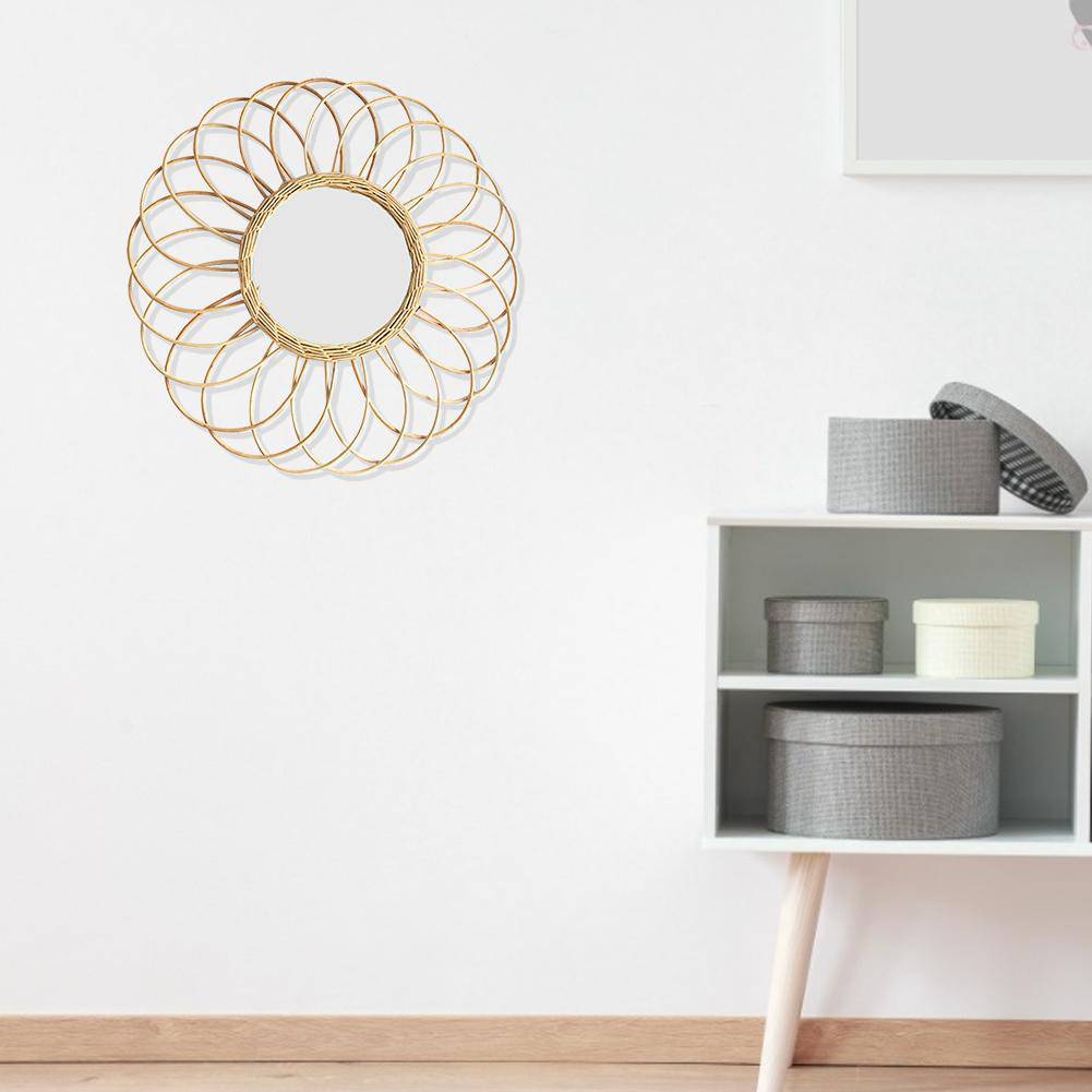 Miroir mural rond en rotin en forme de rosace Macrame - vue 4 sur 6