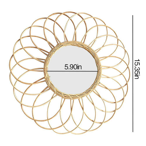 Miroir mural rond en rotin en forme de rosace Macrame
