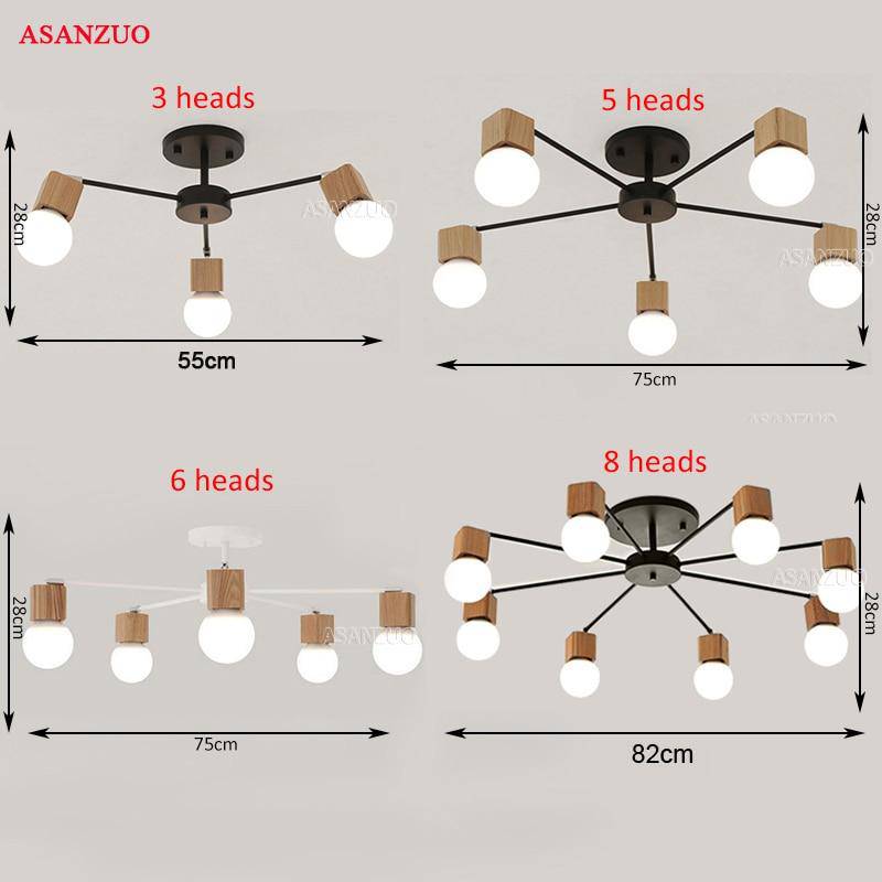 Plafonnier LED en bois et métal à une ou plusieurs lampes - vue 5 sur 8