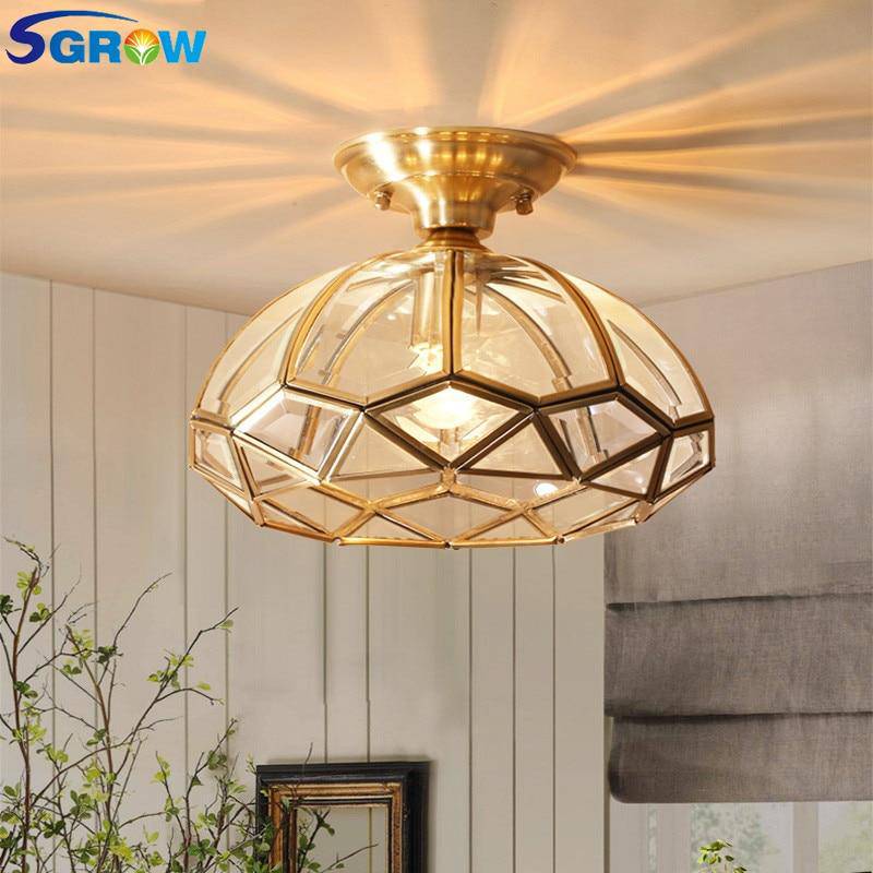 Plafonnier LED rustique doré en verre Sgrow