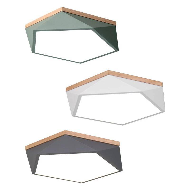 Plafonnier LED géométrique en métal et base en bois Geometry