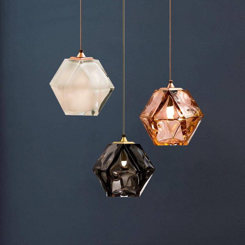 Suspension design diamant coloré en verre cristal - vue 8 sur 10