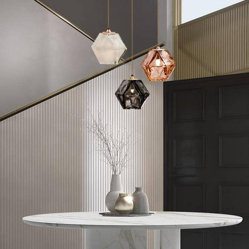 Suspension design diamant coloré en verre cristal