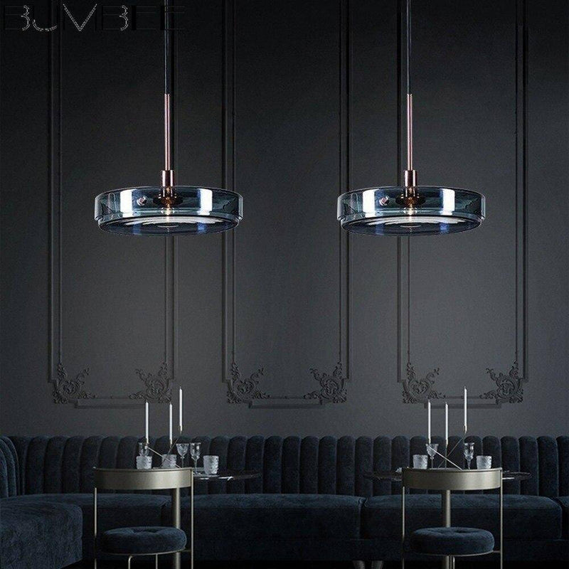 Suspension design ronde en verre bleue Dining