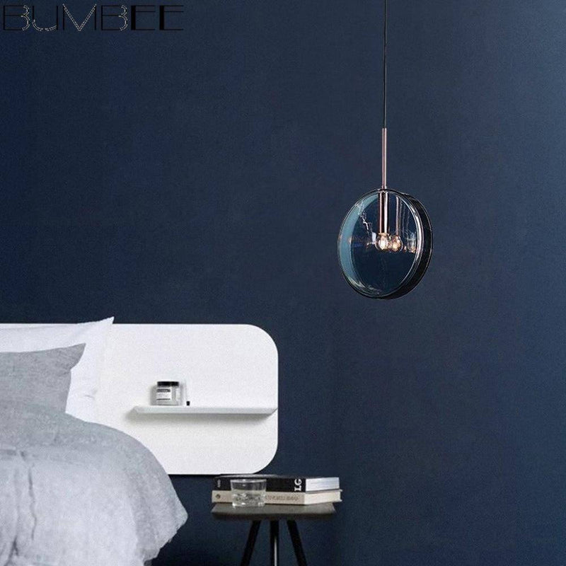 Suspension design ronde en verre bleue Dining