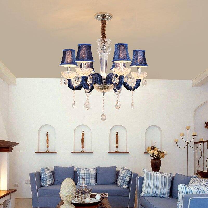 Lustre baroque à LED avec abat-jour en verre cristal et tissu Royal