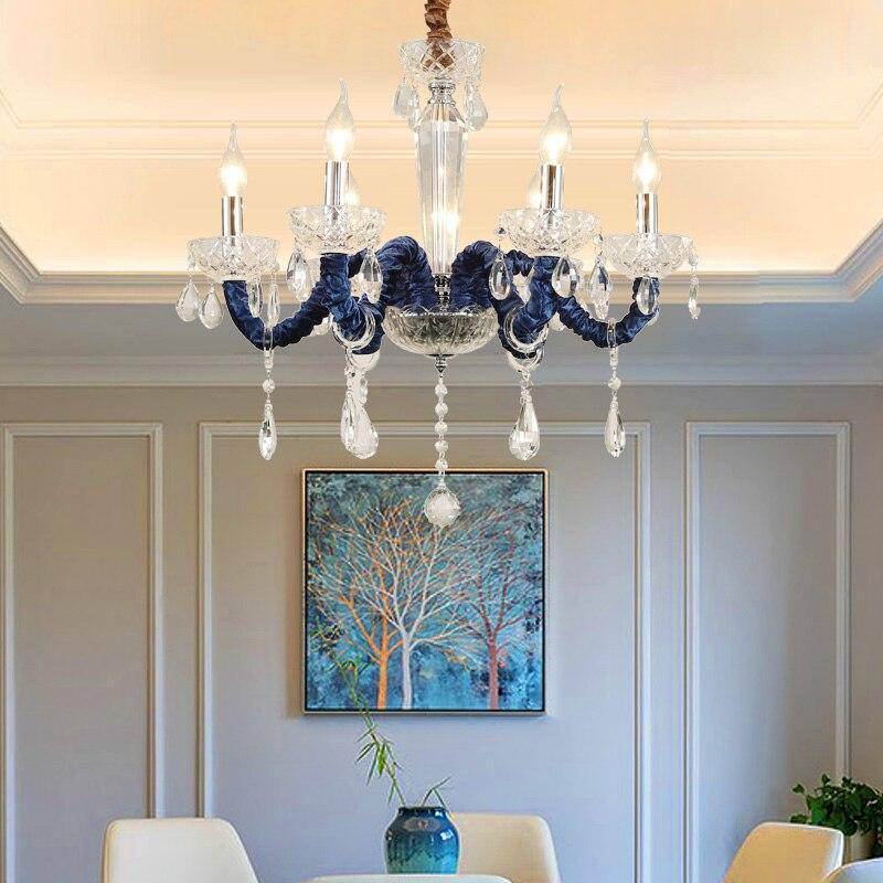 Lustre baroque à LED avec abat-jour en verre cristal et tissu Royal