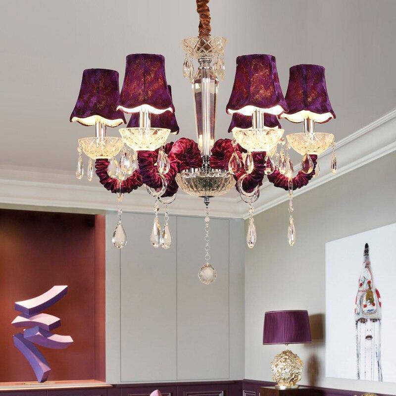 Lustre baroque à LED avec abat-jour en verre cristal et tissu Royal