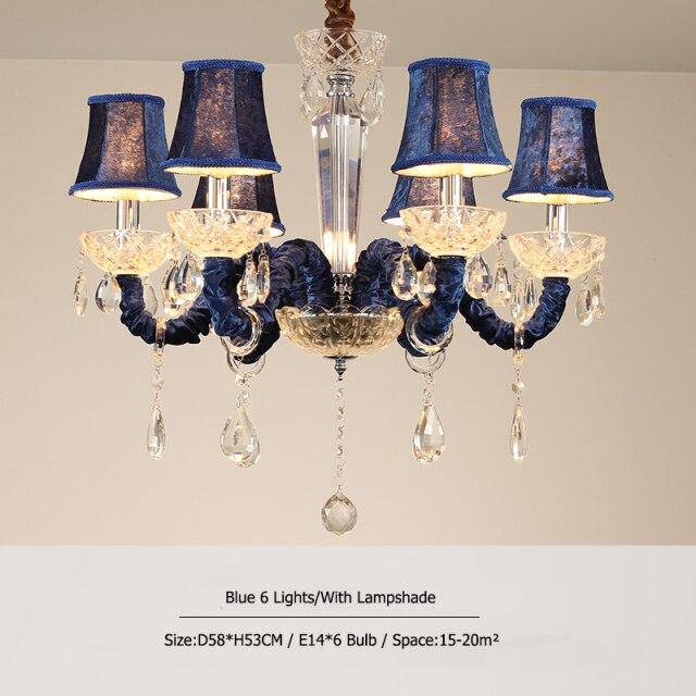 Lustre baroque à LED avec abat-jour en verre cristal et tissu Royal