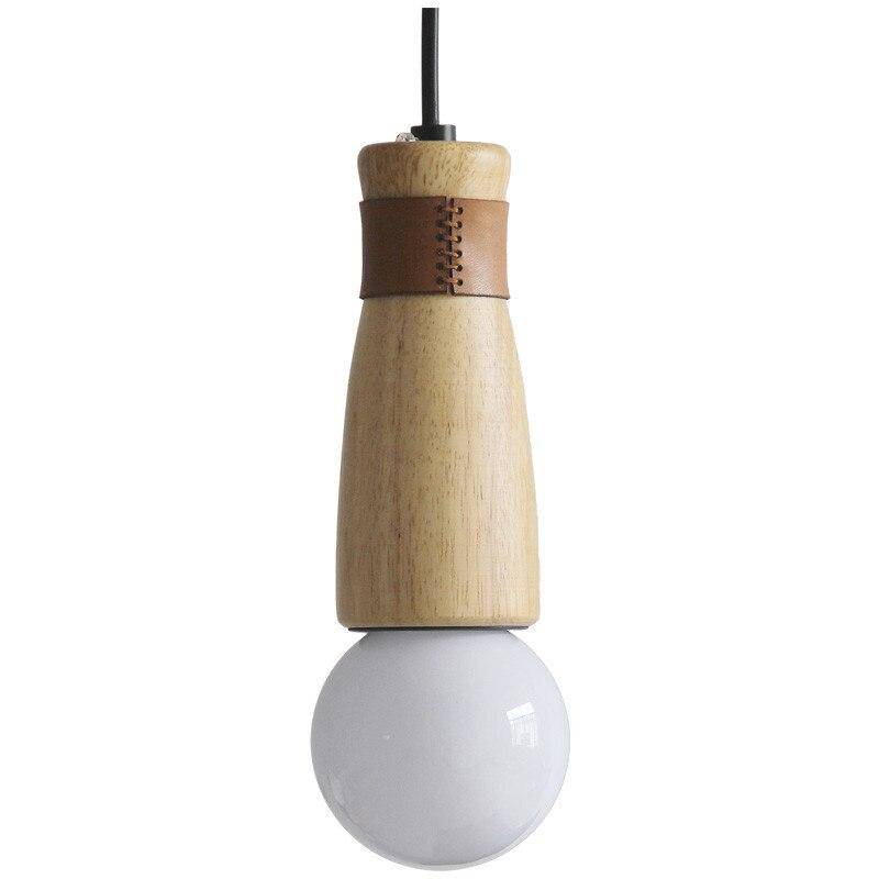 Suspension LED de formes cylindriques en bois avec bracelet simili cuir