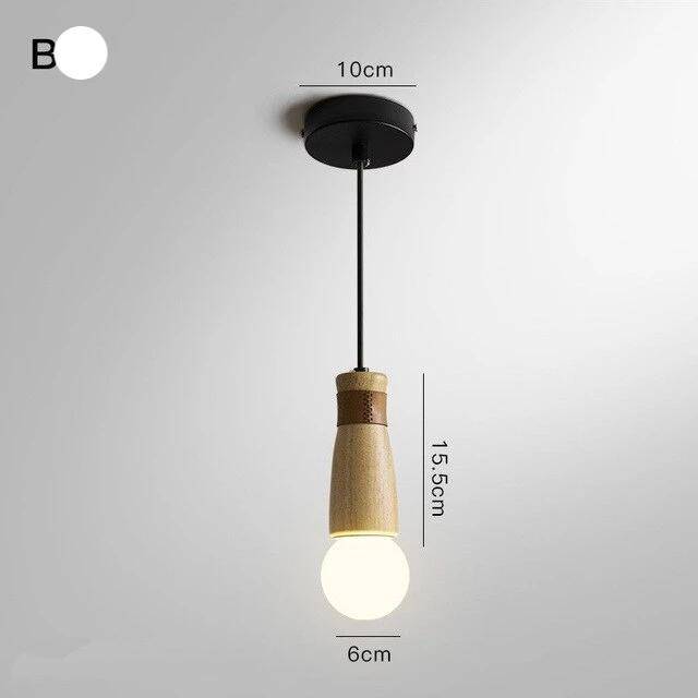 Suspension LED de formes cylindriques en bois avec bracelet simili cuir