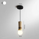 Suspension LED de formes cylindriques en bois avec bracelet simili cuir
