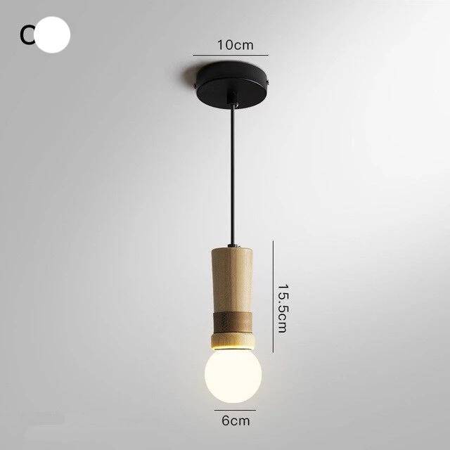 Suspension LED de formes cylindriques en bois avec bracelet simili cuir