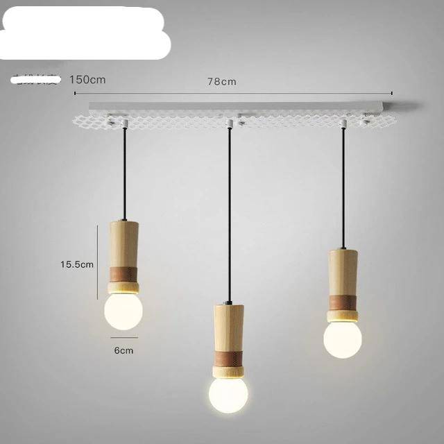 Suspension LED de formes cylindriques en bois avec bracelet simili cuir