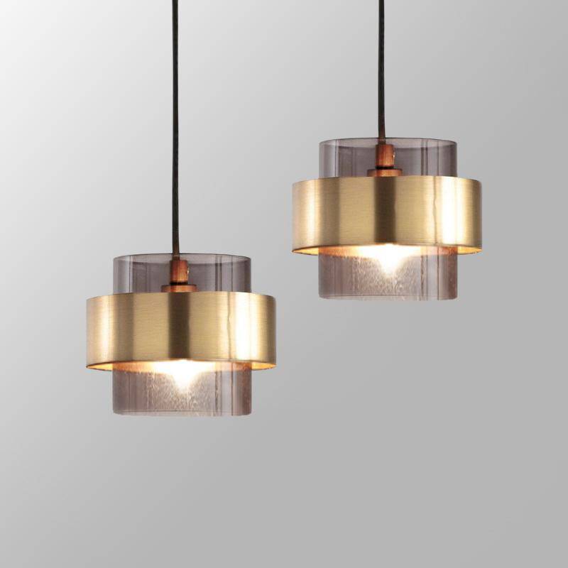 Suspension à LED design cylindrique doré et verre - vue 6 sur 6