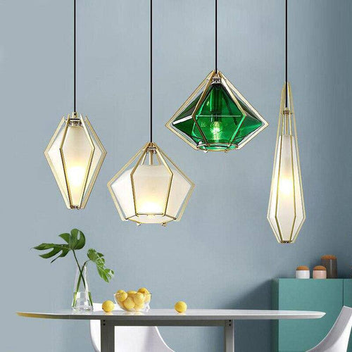 Suspension design à LED en verre et cage dorées - vue 18 sur 21