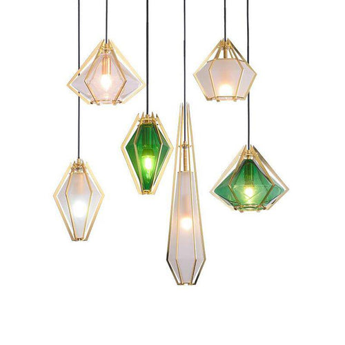 Suspension design à LED en verre et cage dorées - vue 7 sur 21