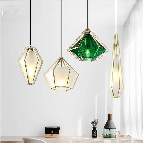 Suspension design à LED en verre et cage dorées - vue 3 sur 21
