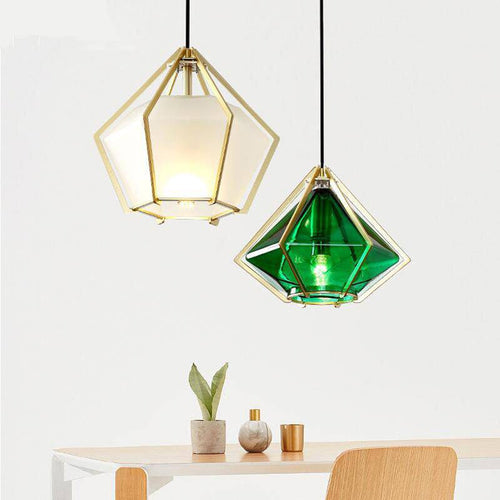Suspension design à LED en verre et cage dorées - vue 20 sur 21