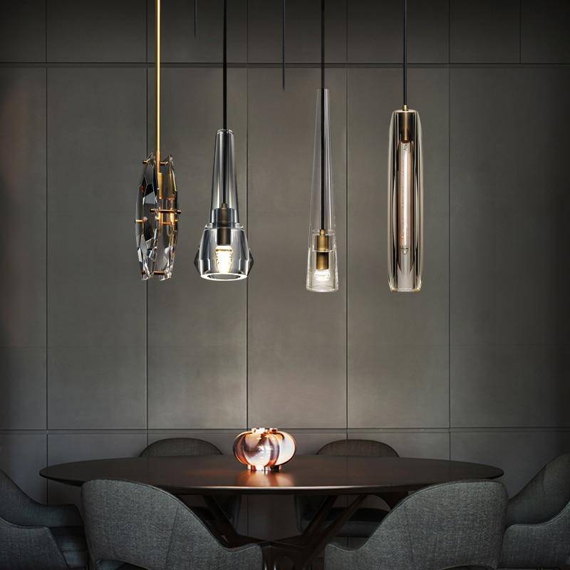 Suspension design en verre tube fumé cristal à LED Luxury - vue 3 sur 3