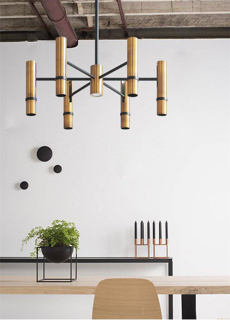 Lustre design à spots tube dorés - vue 10 sur 10