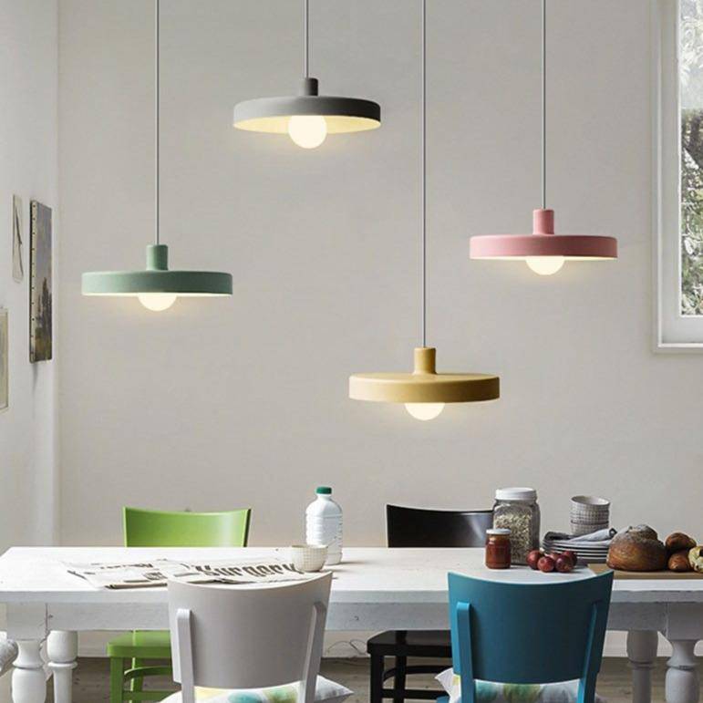 Suspension design LED à plat en métal coloré Loft - vue 3 sur 9
