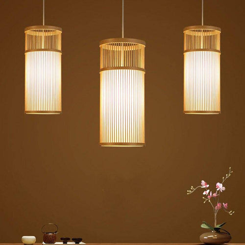 Suspension LED cage cylindrique en bambou Handicraft