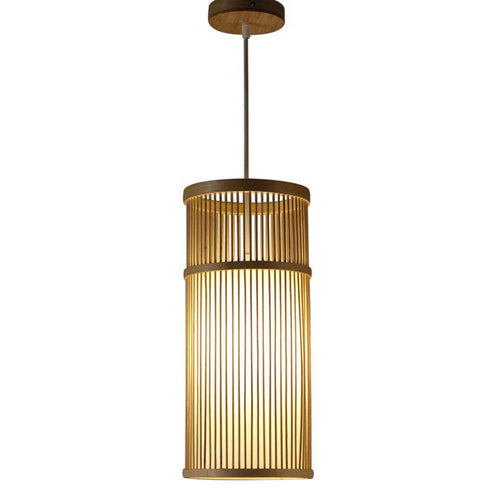 Suspension LED cage cylindrique en bambou Handicraft