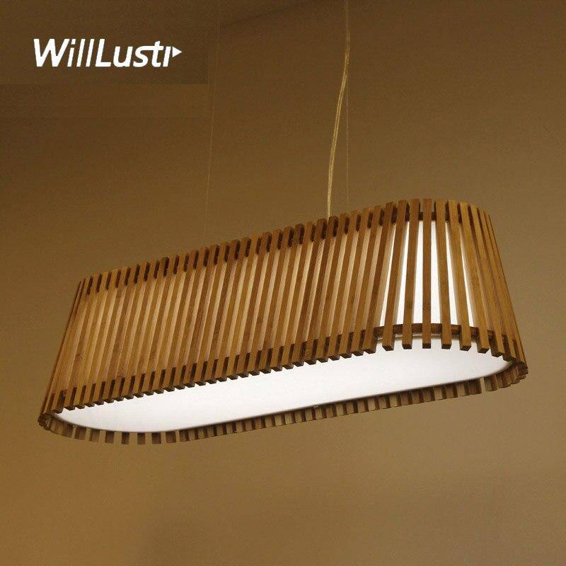 Lustre LED long avec barres en bambou