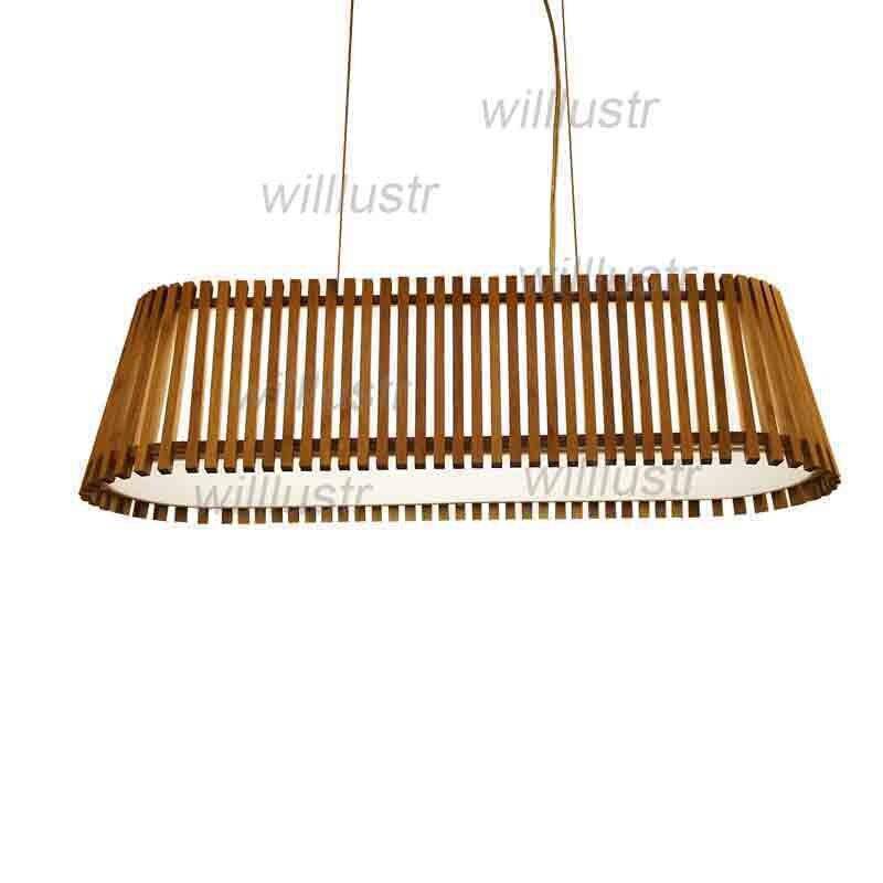 Lustre LED long avec barres en bambou