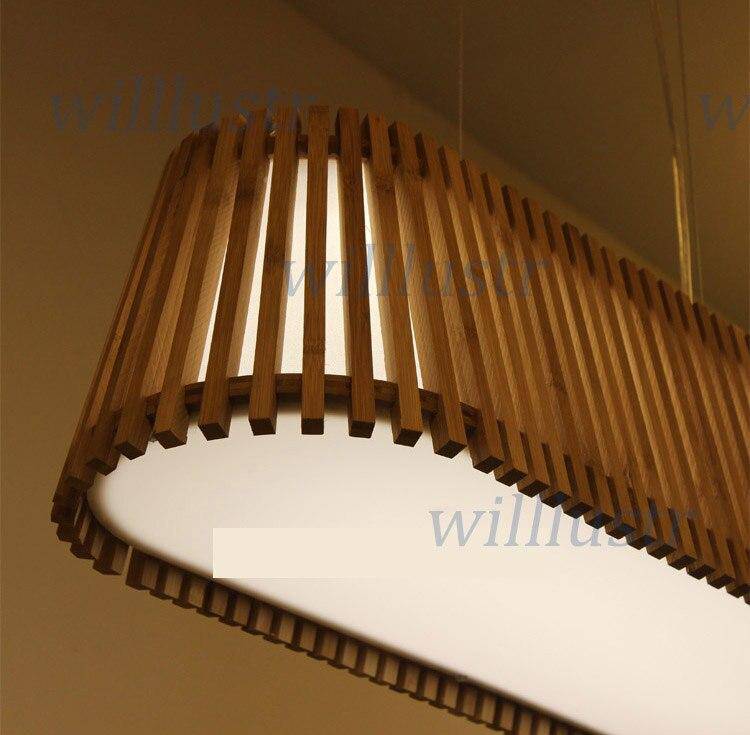Lustre LED long avec barres en bambou