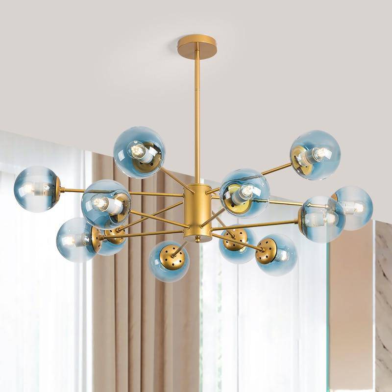 Lustre design LED en métal doré avec boules en verre coloré Loft - vue 4 sur 3