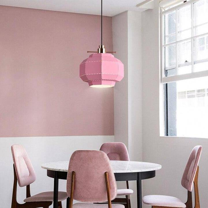 Suspension design LED en métal coloré style scandinave - vue 4 sur 12