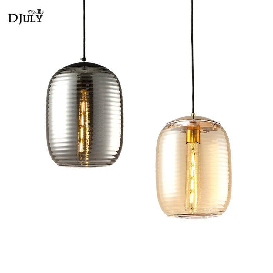 Suspension design LED avec abat-jour arrondi en verre à stripes Loft - vue 6 sur 7
