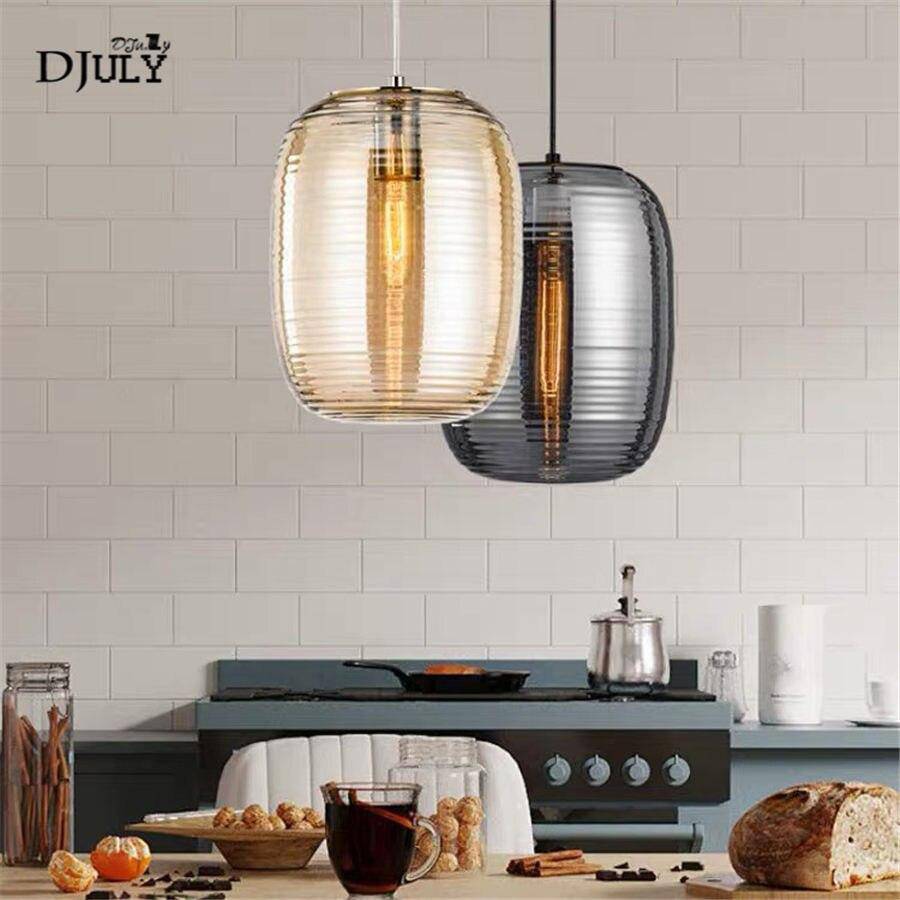 Suspension design LED avec abat-jour arrondi en verre à stripes Loft - vue 5 sur 7