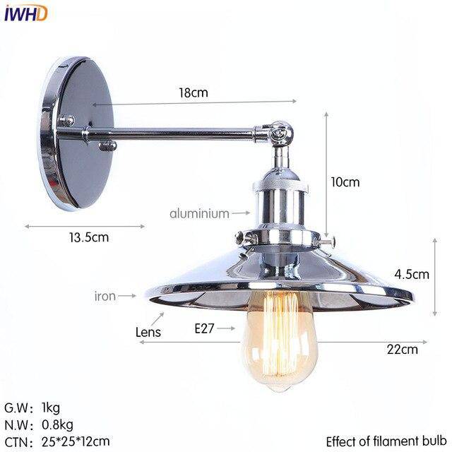 Applique murale rétro LED avec abat-jour conique argenté Edison - vue 6 sur 8