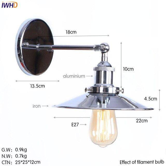 Applique murale rétro LED avec abat-jour conique argenté Edison - vue 8 sur 8