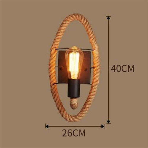 Rustic wall light with round vintage rope - vue 7 sur 6