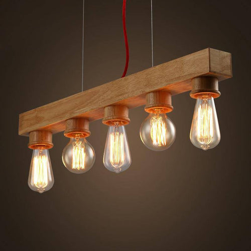 Suspension en bois avec différentes ampoules style Industriel - vue 3 sur 3
