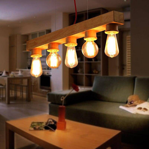 Suspension en bois avec différentes ampoules style Industriel - vue 2 sur 3