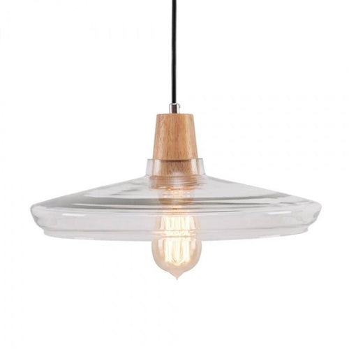 Suspension LED en verre conique et support en bois Vintage