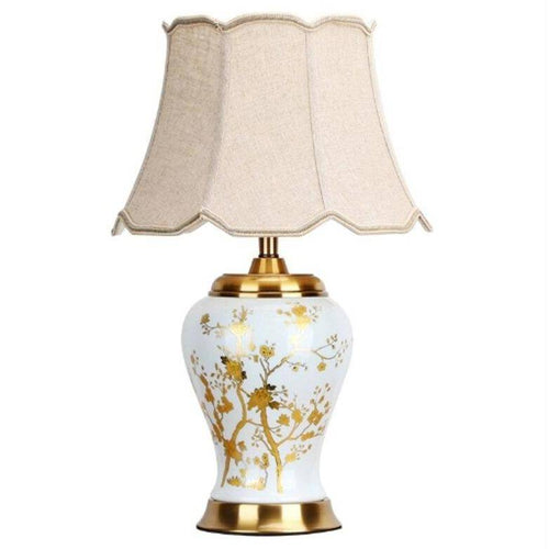 Lampe à poser en céramique LED avec abat-jour blanc style Japonais