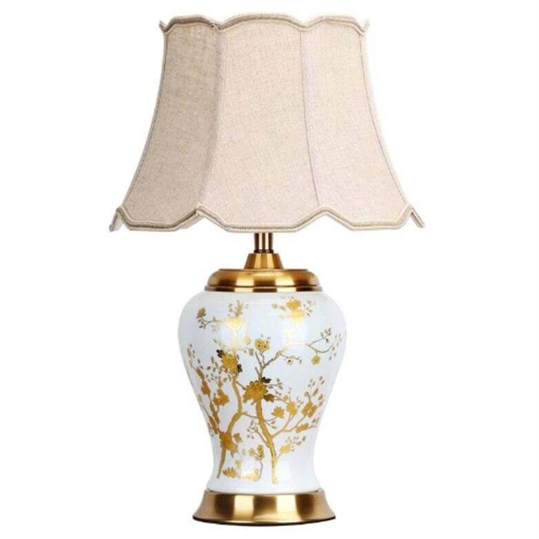 Lampe à poser en céramique LED avec abat-jour blanc style Japonais