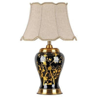 Lampe à poser en céramique LED avec abat-jour blanc style Japonais