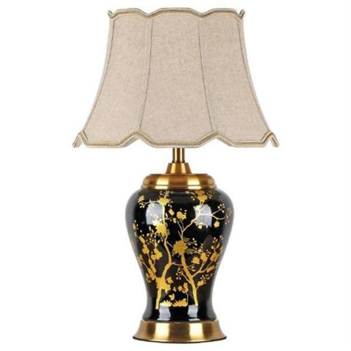 Lampe à poser en céramique LED avec abat-jour blanc style Japonais